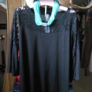 JMODE  Black Lace Tunic  Lace Bell Sleeve  Rayon S